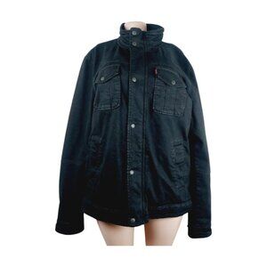 Levi's Women's Black Khaki Mock Neck Classic Full Zip Military Jacket Size XL